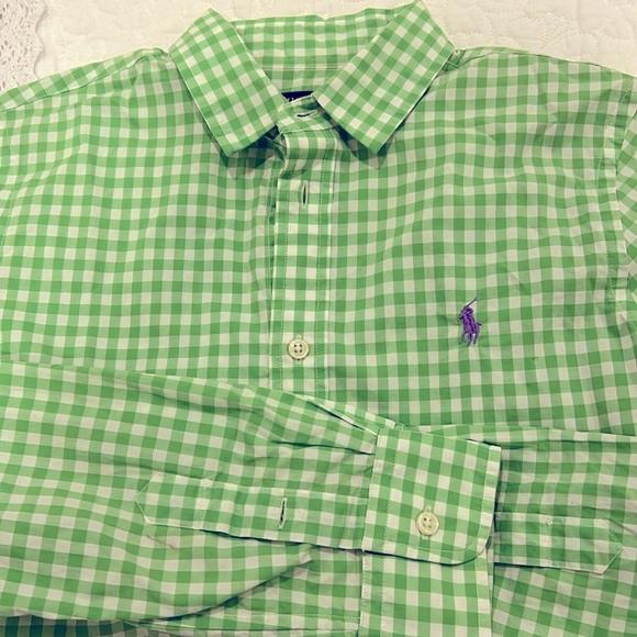 Green plaid Polo button up long sleeve blouse - Picture 1 of 4